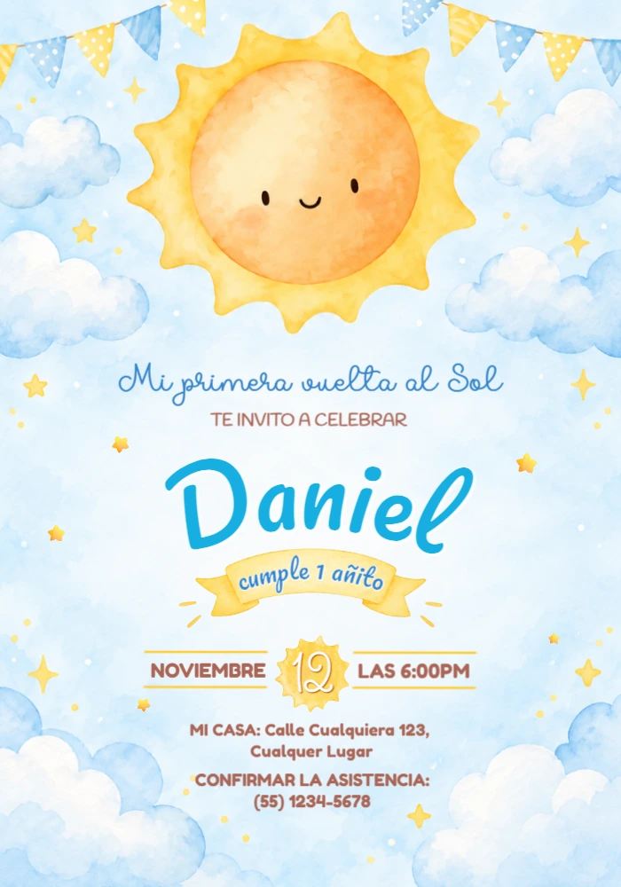 Invitación Editable Primer Añito Mi Primera Vuelta al Sol Invitación Editable Primer Añito Mi Primera Vuelta al Sol