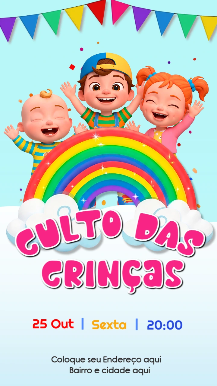 Convite Digital Culto das Crianças Turminha Feliz para Editar Convite Digital Culto das Crianças Turminha Feliz para Editar