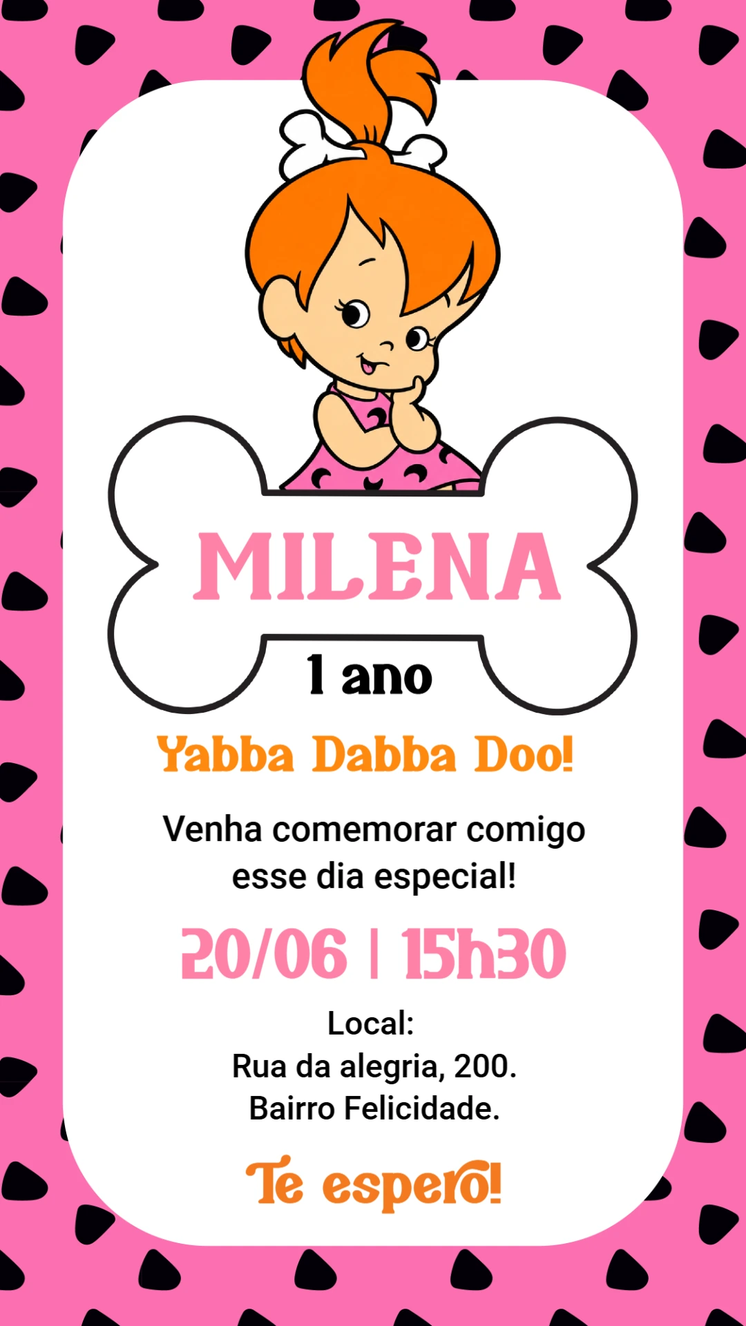 Convite Animado de Aniversário da Pedrita Flintstone Editável Convite Animado de Aniversário da Pedrita Flintstone Editável