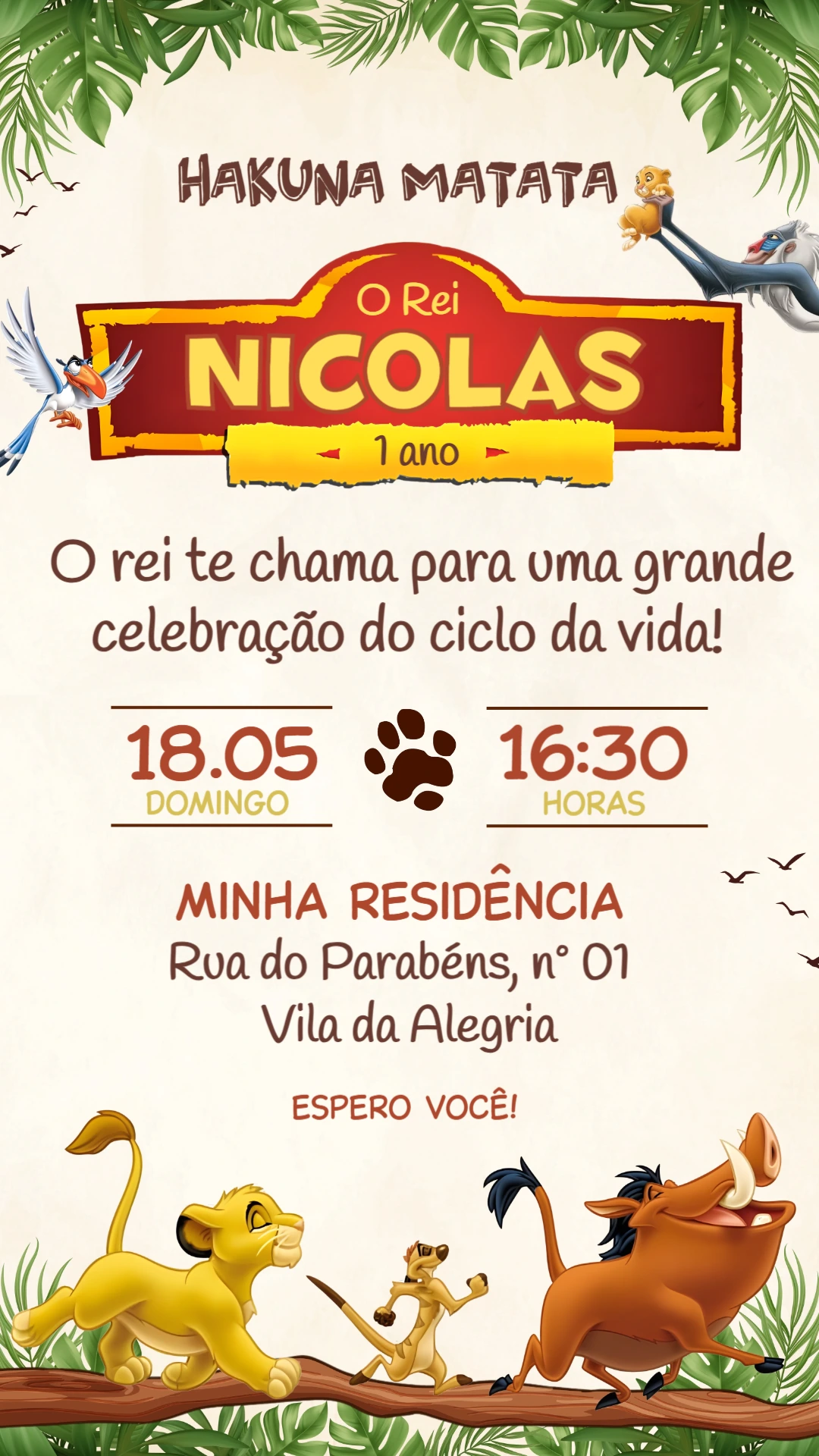 Convite O Rei Leão Editável para Aniversário Infantil Convite O Rei Leão Editável para Aniversário Infantil