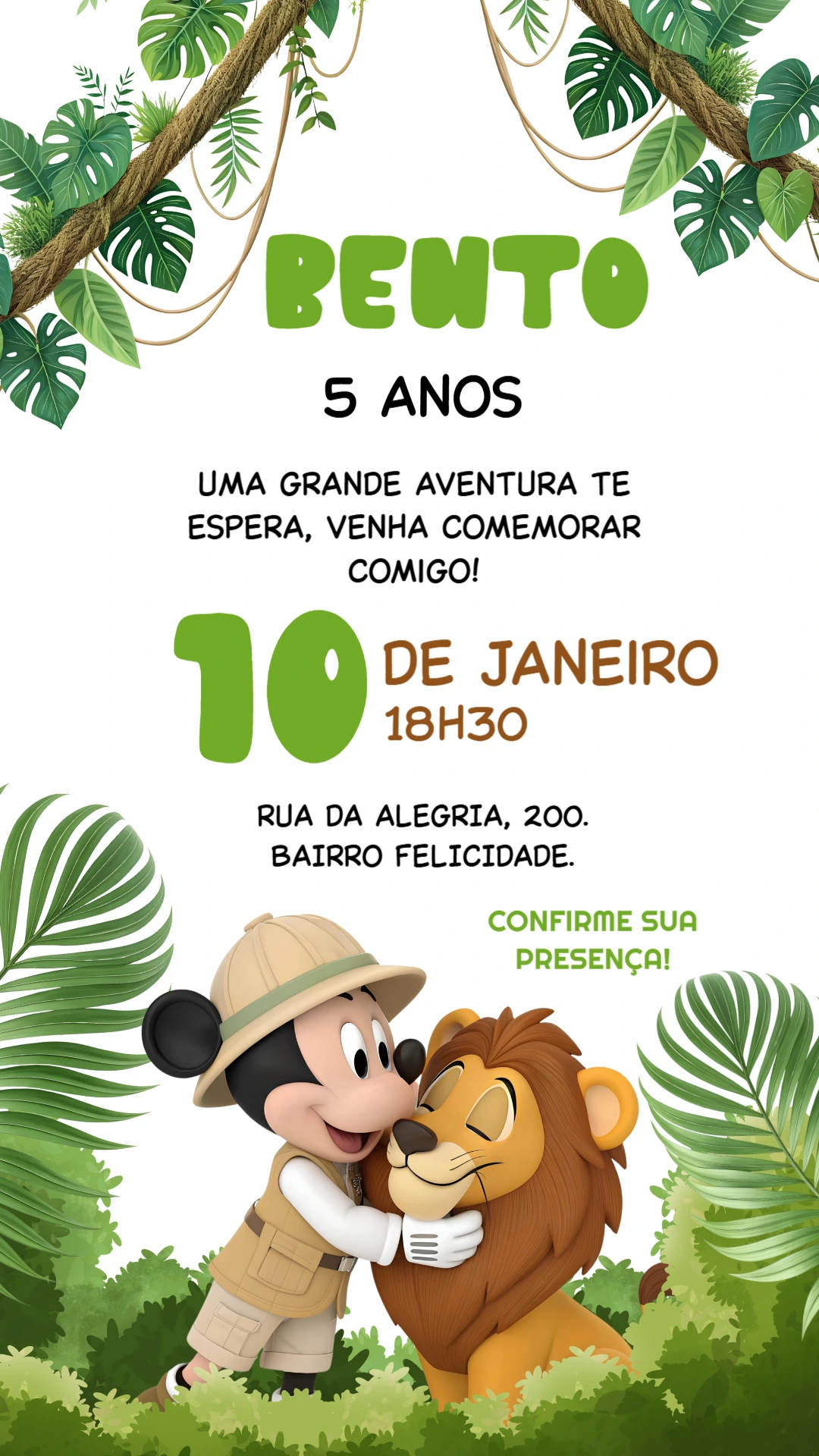 Convite de Aniversário Mickey Safari Editável Convite de Aniversário Mickey Safari Editável