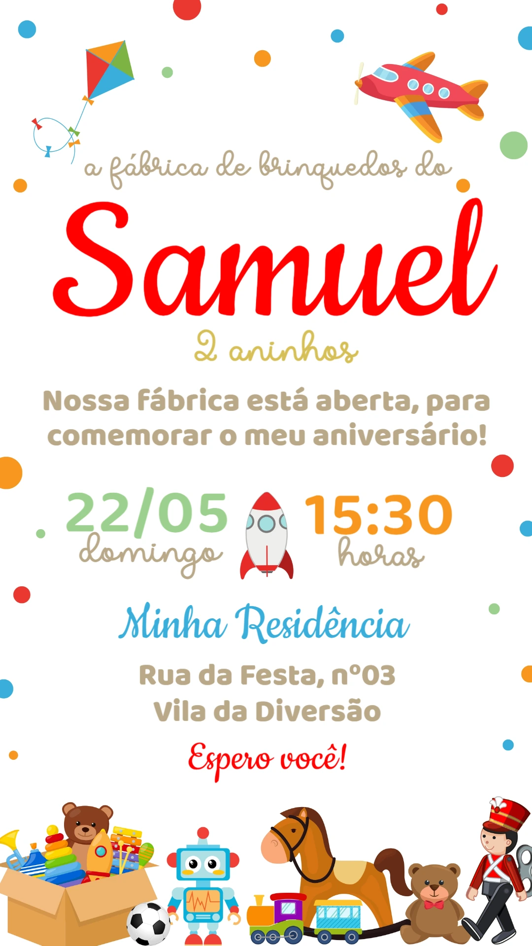 Convite de Aniversário Fábrica de Brinquedos Editável Convite de Aniversário Fábrica de Brinquedos Editável