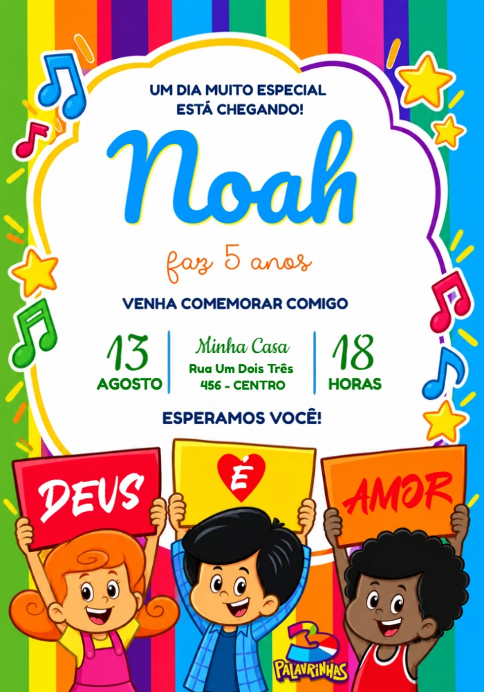 Convite de Aniversário 3 Palavrinhas Editável Convite de Aniversário 3 Palavrinhas Editável