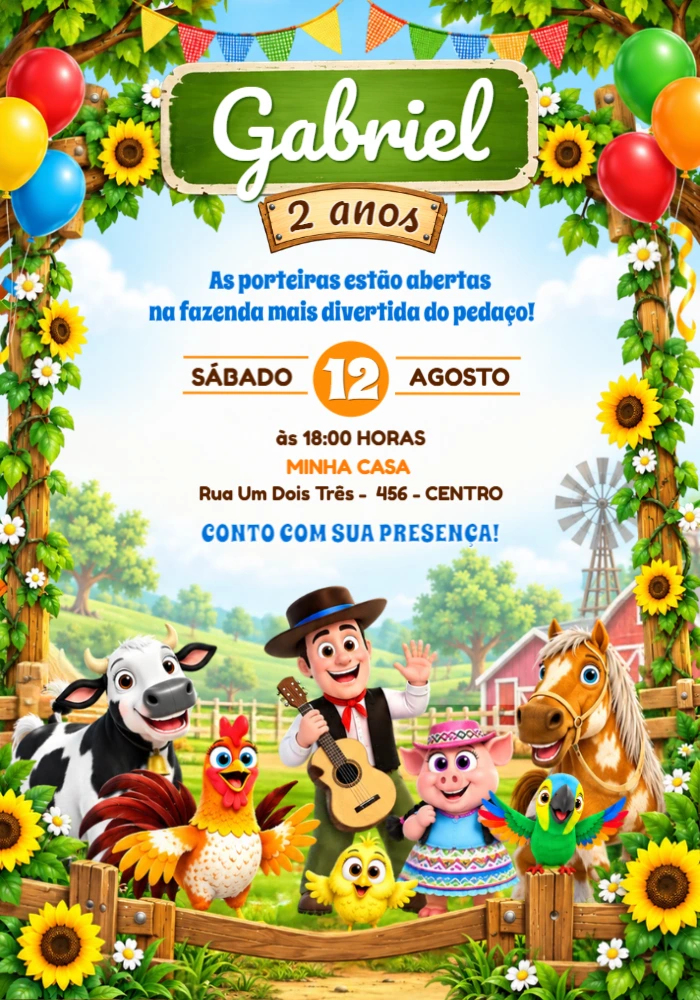 Convite de Aniversário A Fazenda do Zenon Editável Online Convite de Aniversário A Fazenda do Zenon Editável Online
