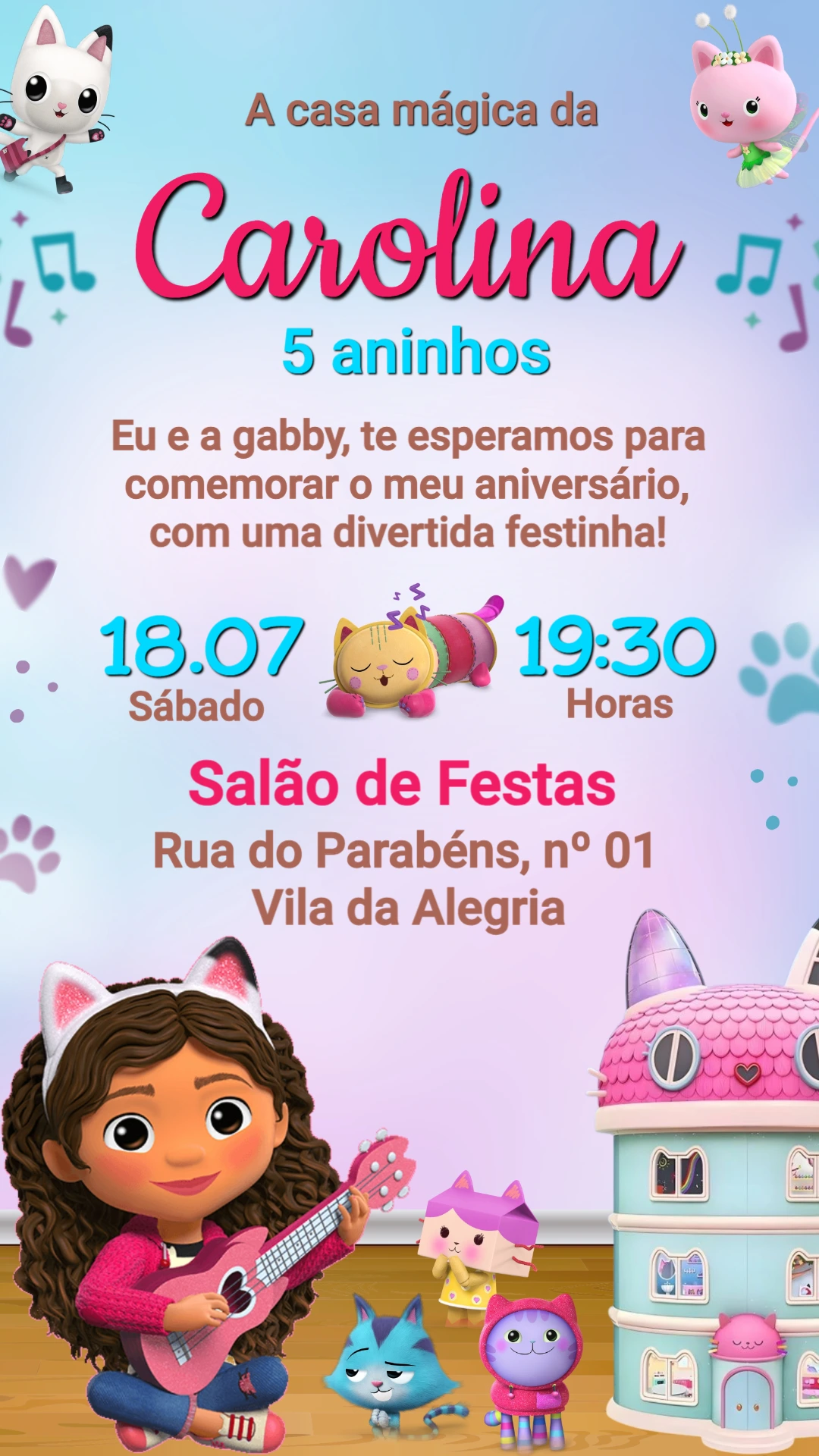 Convite A Casa Mágica de Gabby para Aniversário Editável Convite A Casa Mágica de Gabby para Aniversário Editável
