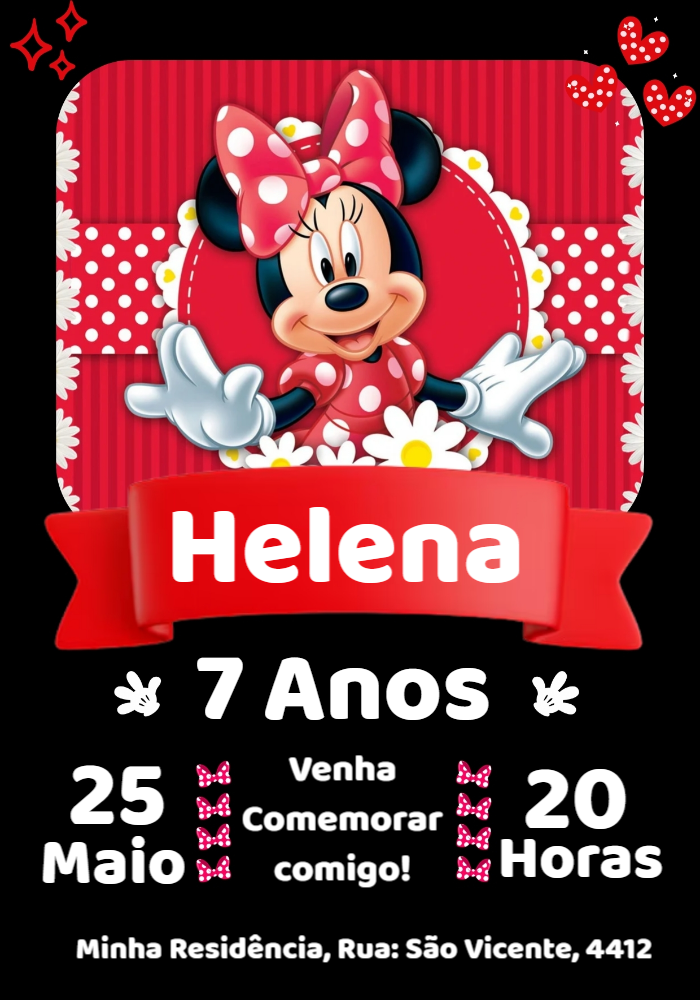 Convite de Aniversário Minnie Vermelha para Editar Online Convite de Aniversário Minnie Vermelha para Editar Online