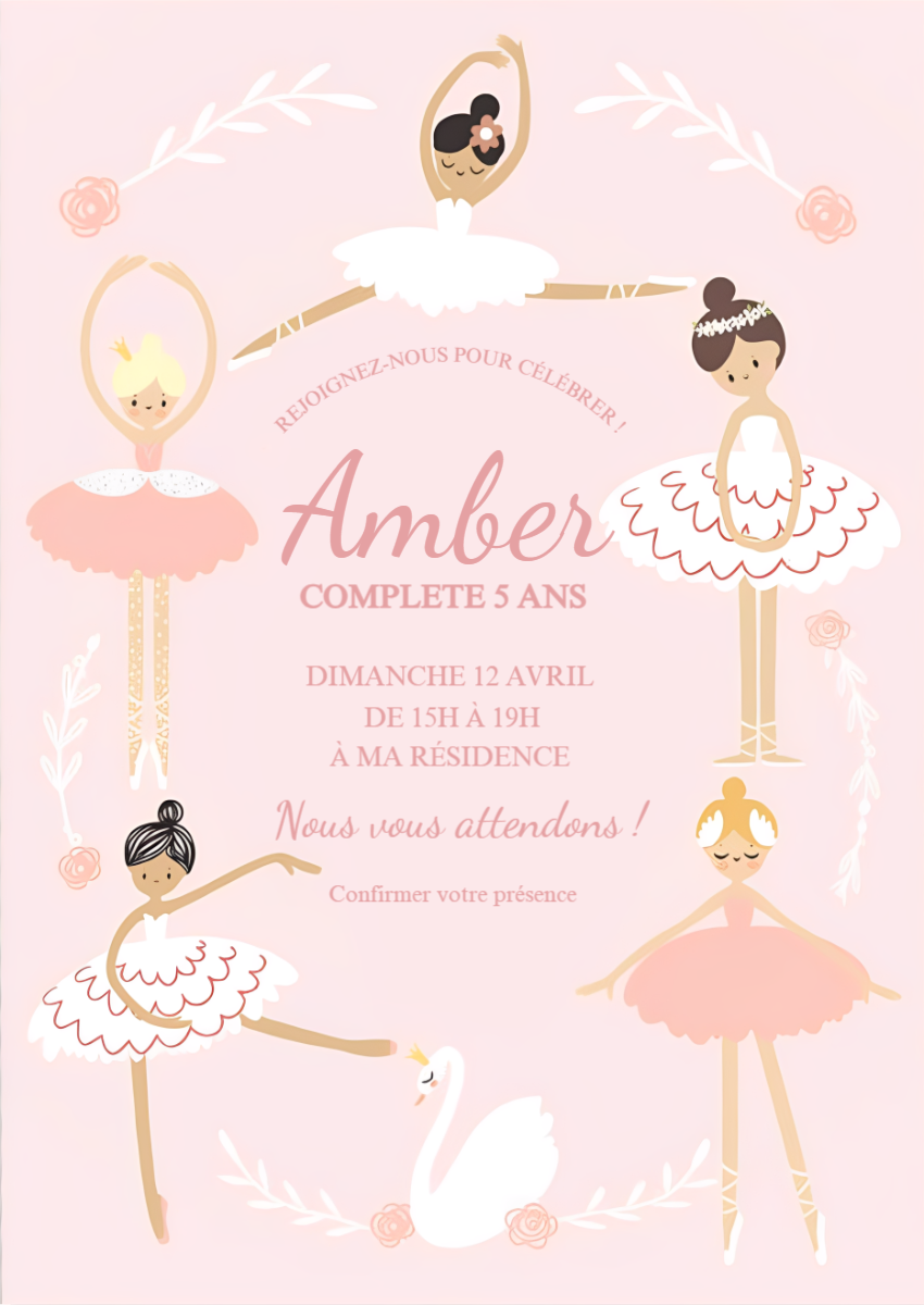 Invitation Anniversaire Ballerine à Modifier en Ligne Invitation Anniversaire Ballerine à Modifier en Ligne