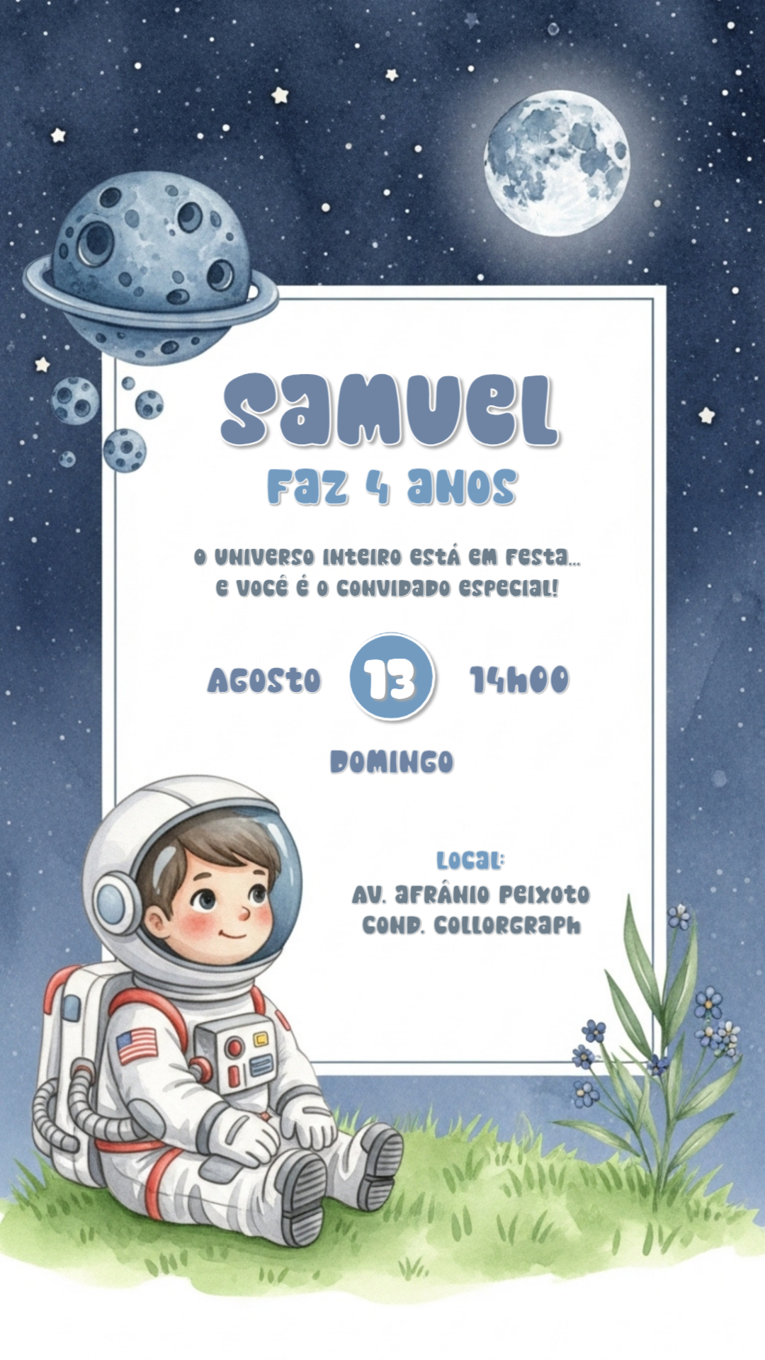 Convite de Aniversário Astronauta Espacial para Editar Online Convite de Aniversário Astronauta Espacial para Editar Online
