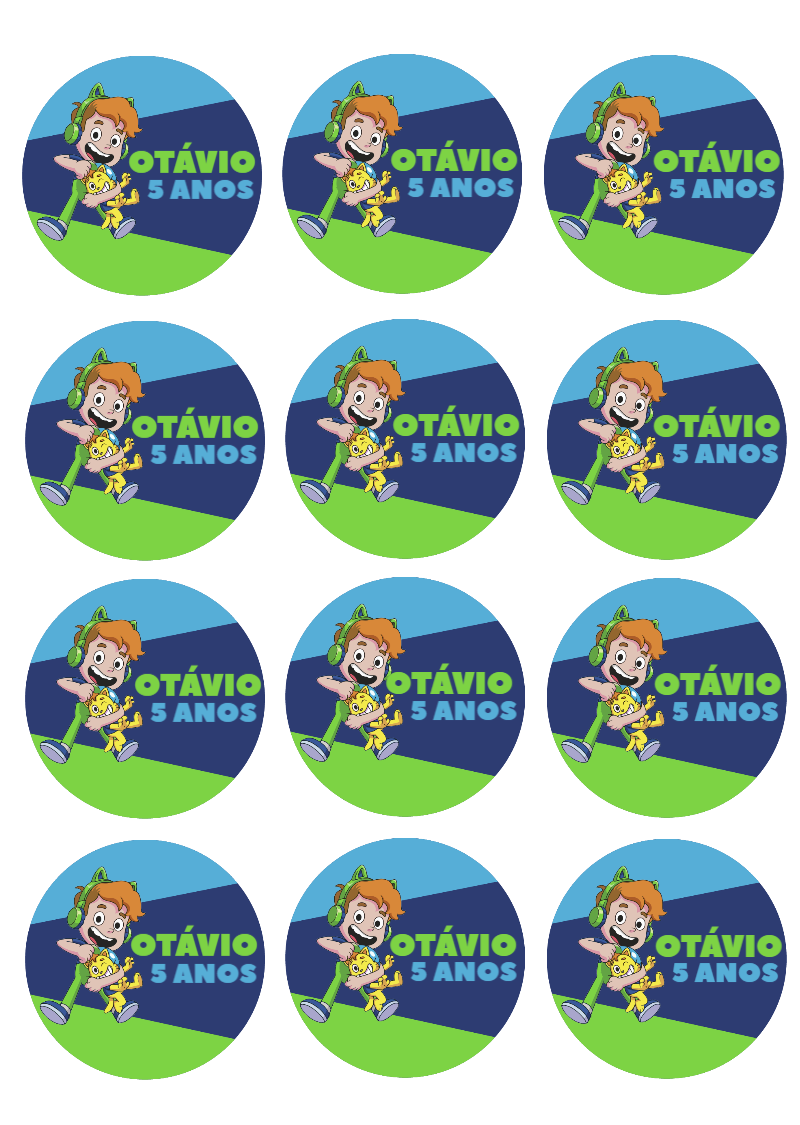 Adesivo de Aniversário Gato Galáctico para Editar e Imprimir