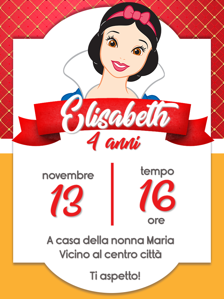 Invito Compleanno Biancaneve da Modificare Online Invito Compleanno Biancaneve da Modificare Online