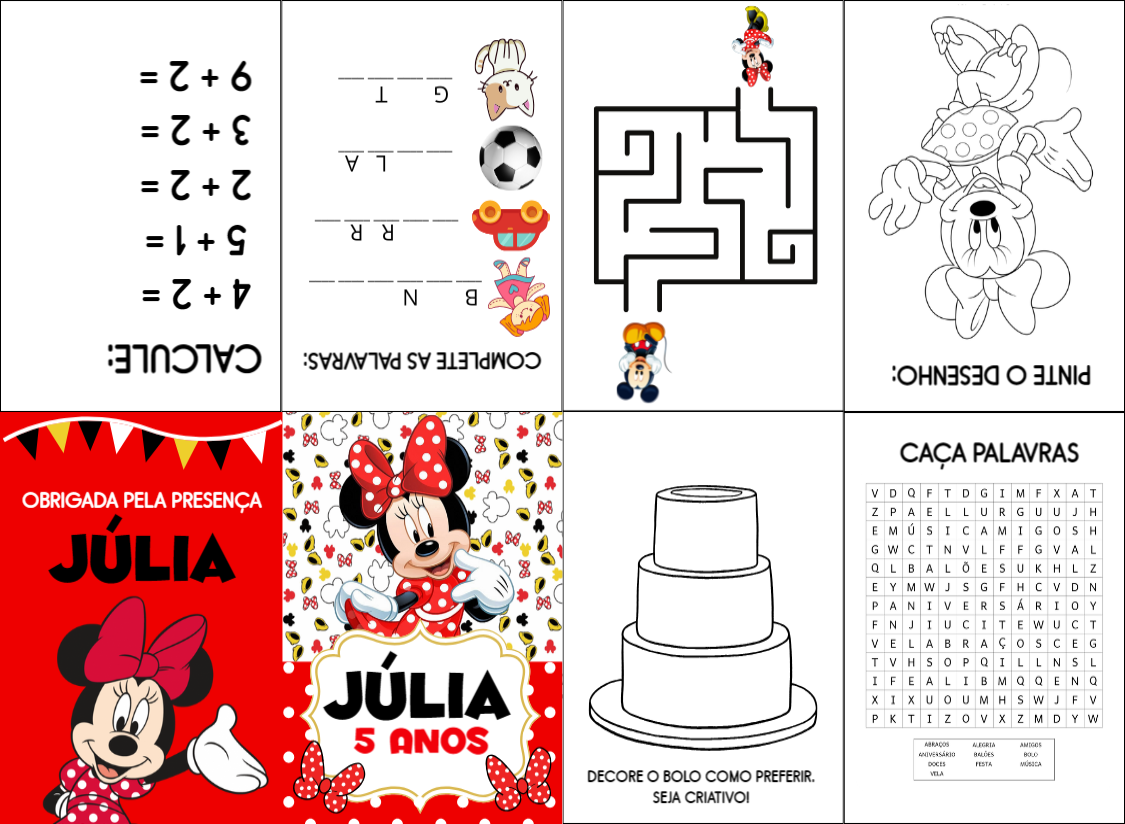 Livrinho de Atividades Minnie Mouse para Aniversário para Editar Livrinho de Atividades Minnie Mouse para Aniversário para Editar