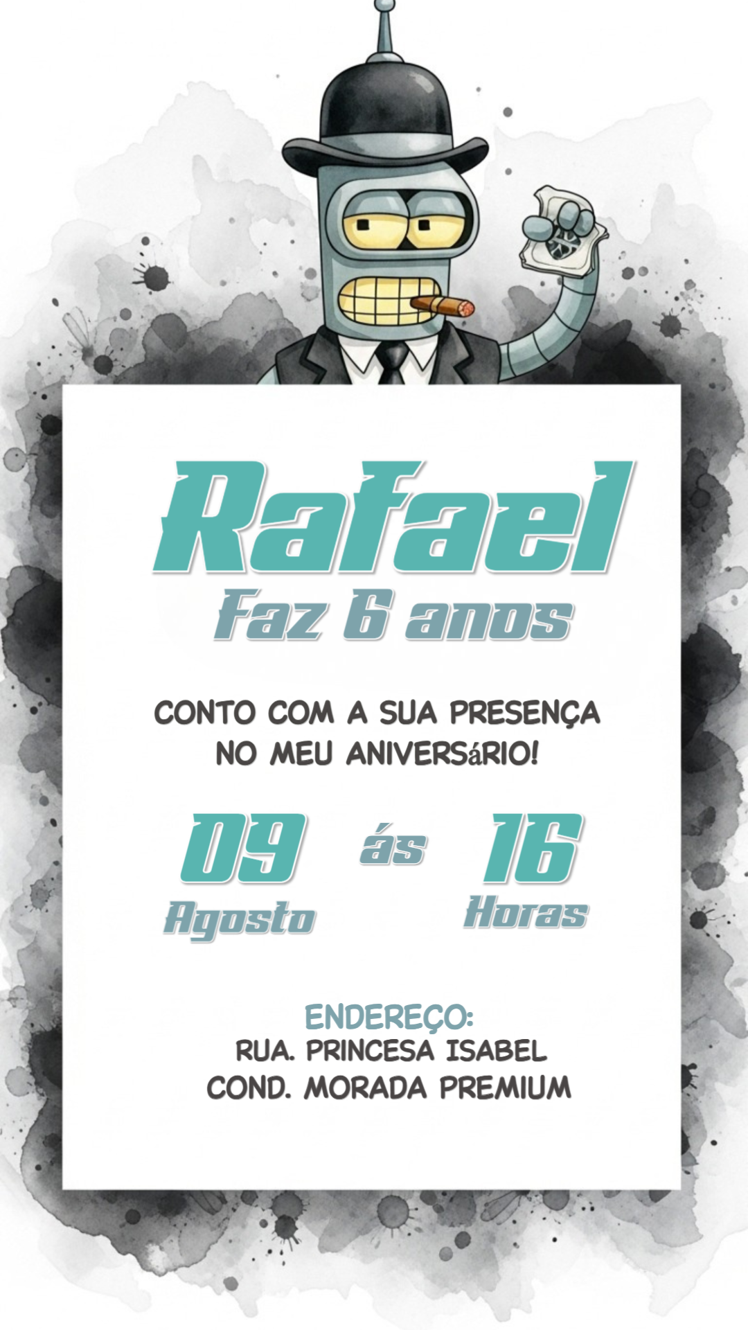 Convite Aniversário Futurama com Bender para Editar Online