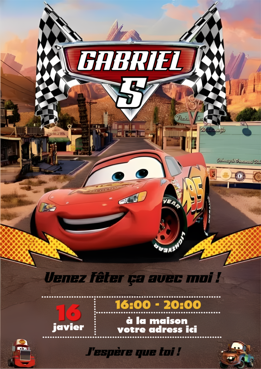 Invitation anniversaire Cars Flash McQueen modèle à modifier Invitation anniversaire Cars Flash McQueen modèle à modifier