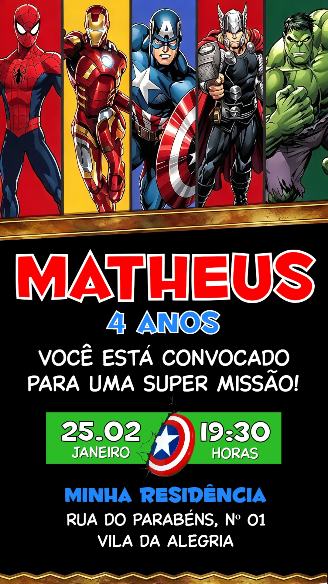 Convite de Aniversário Vingadores: Modelo Digital para Editar Convite de Aniversário Vingadores: Modelo Digital para Editar