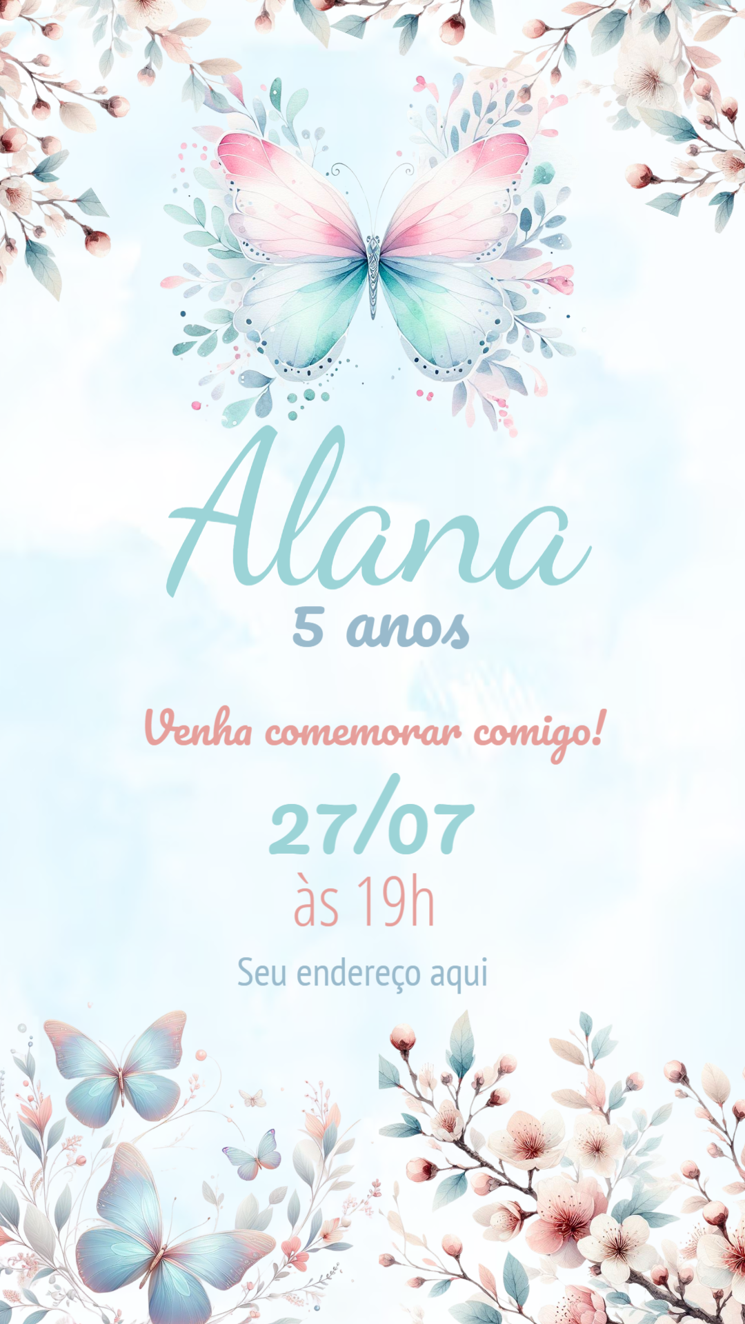 Convite Aniversário Jardim Encantado com Borboletas para Editar