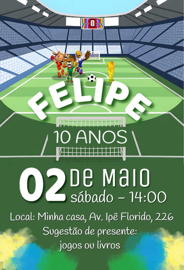 Convite de Aniversário Futebol Copa do Mundo Editável Convite de Aniversário Futebol Copa do Mundo Editável