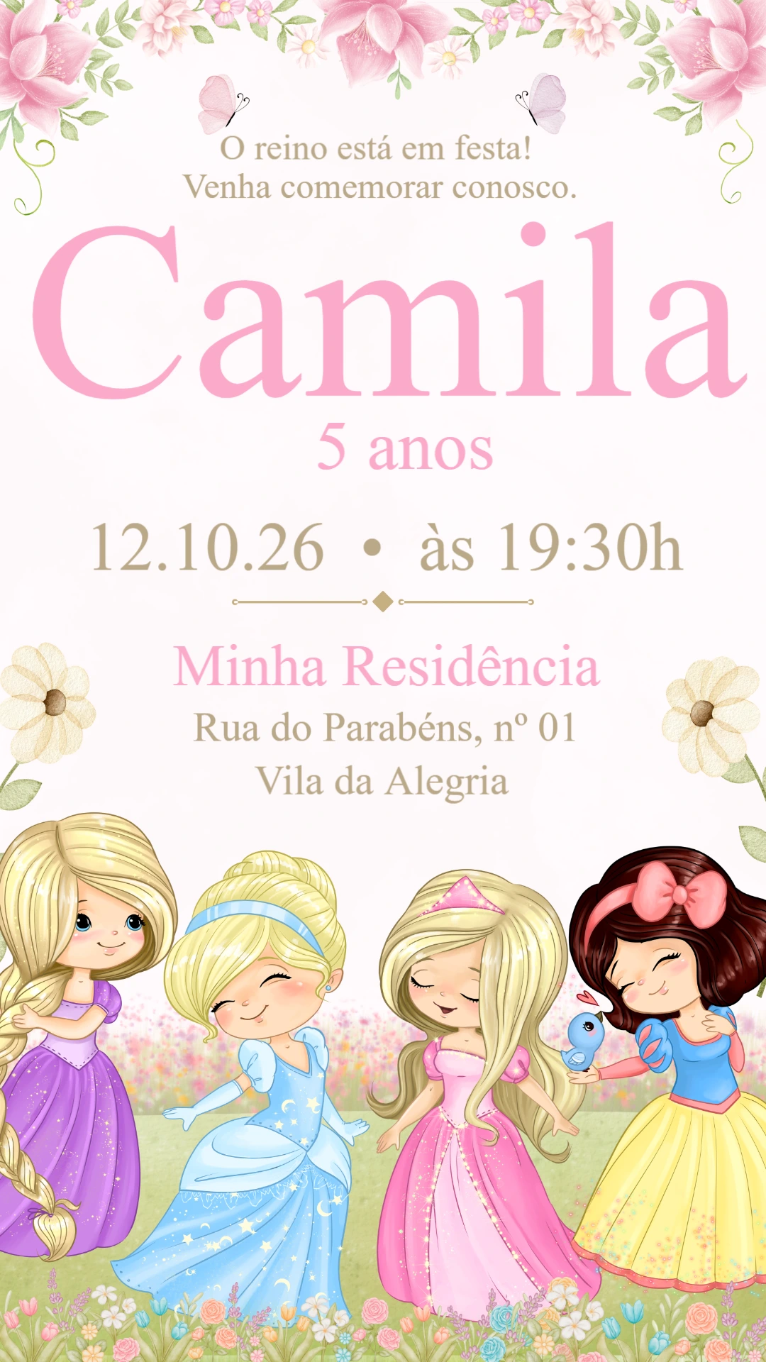 Convite de Aniversário Princesas Baby para Editar Online Convite de Aniversário Princesas Baby para Editar Online
