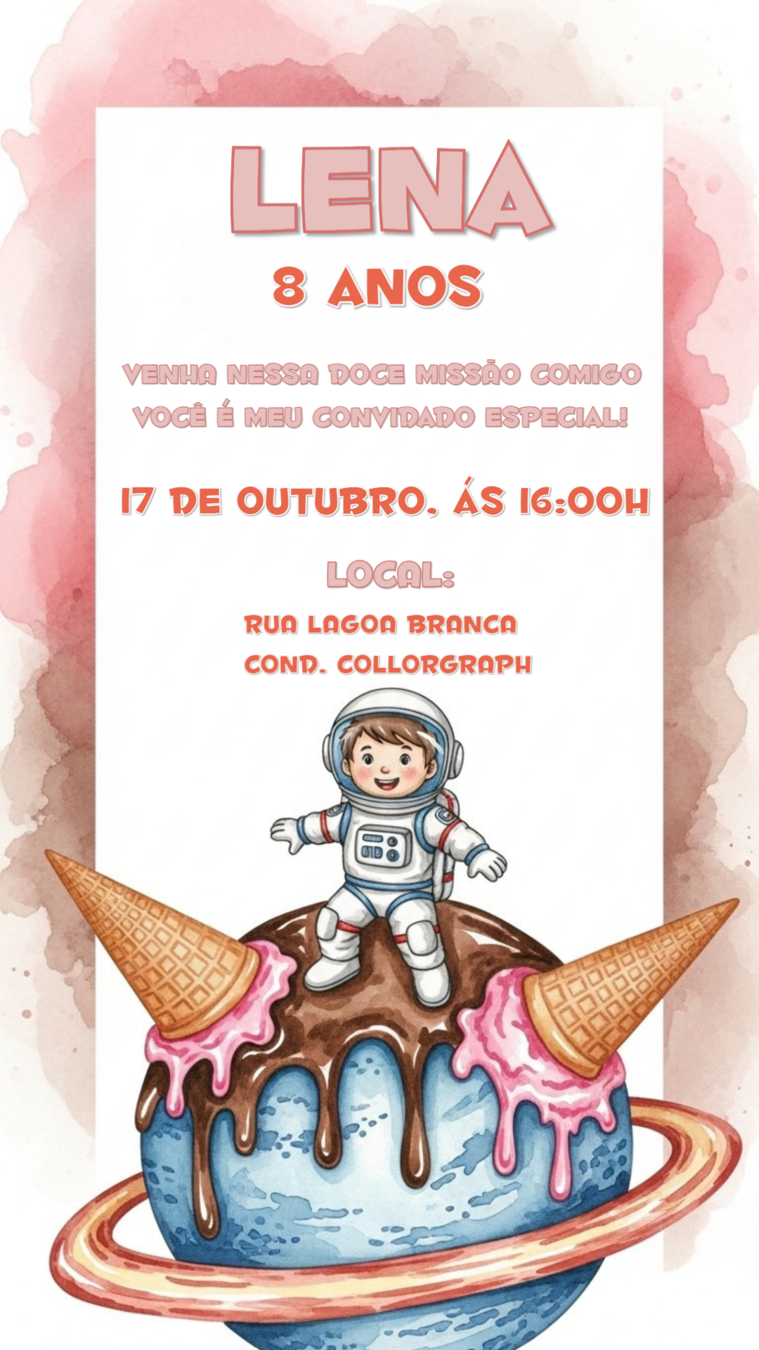 Convite Aniversário Astronauta Menina no Espaço Doce para Editar Convite Aniversário Astronauta Menina no Espaço Doce para Editar