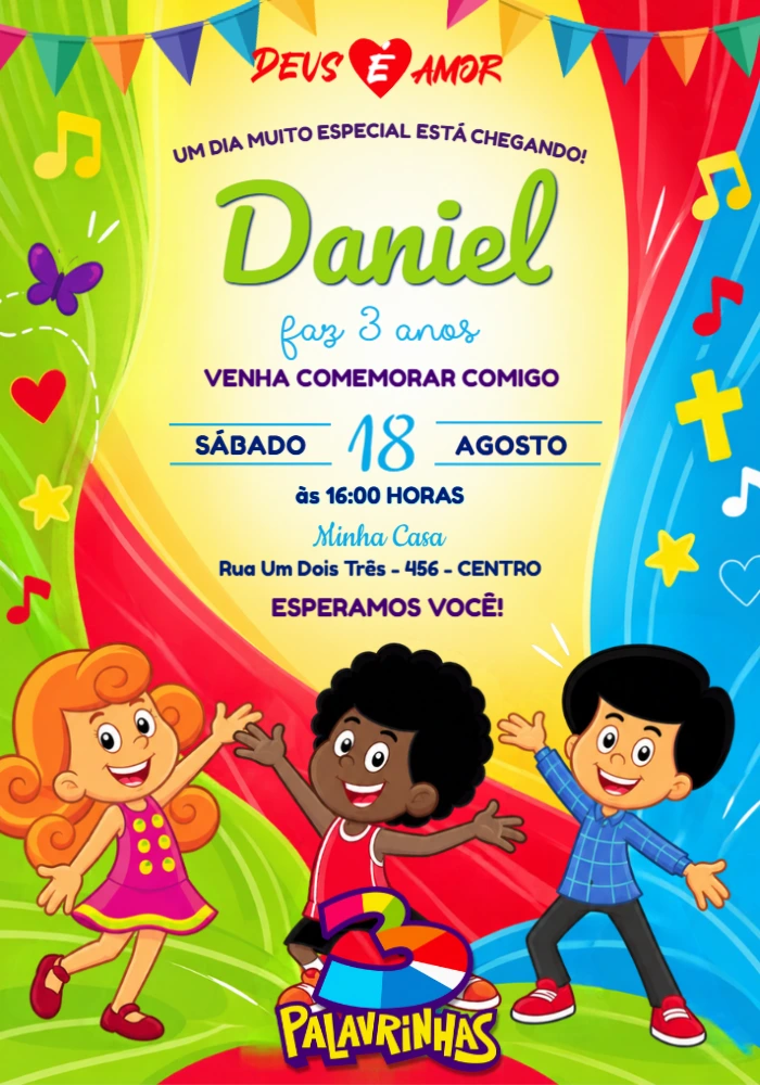 Convite de Aniversário 3 Palavrinhas Digital para Editar Convite de Aniversário 3 Palavrinhas Digital para Editar