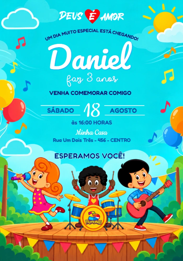 Convite de Aniversário 3 Palavrinhas para Editar Convite de Aniversário 3 Palavrinhas para Editar