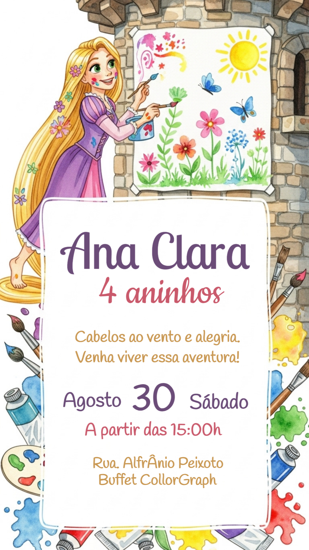 Convite Aniversário Rapunzel Enrolados para Editar Online Convite Aniversário Rapunzel Enrolados para Editar Online