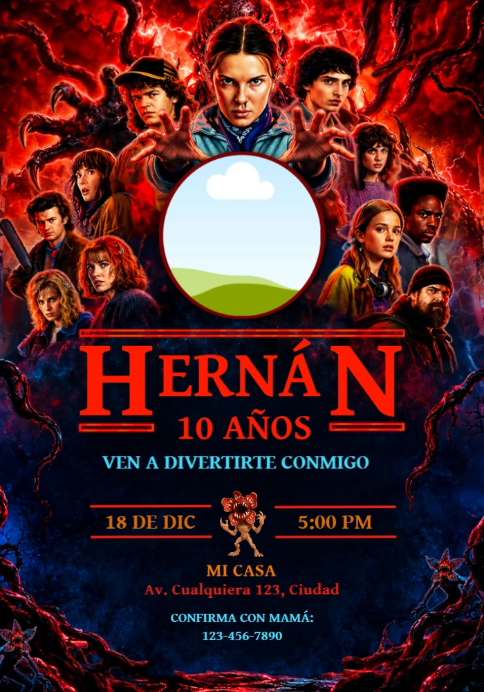 Invitación de Cumpleaños Stranger Things con Foto Editable Invitación de Cumpleaños Stranger Things con Foto Editable