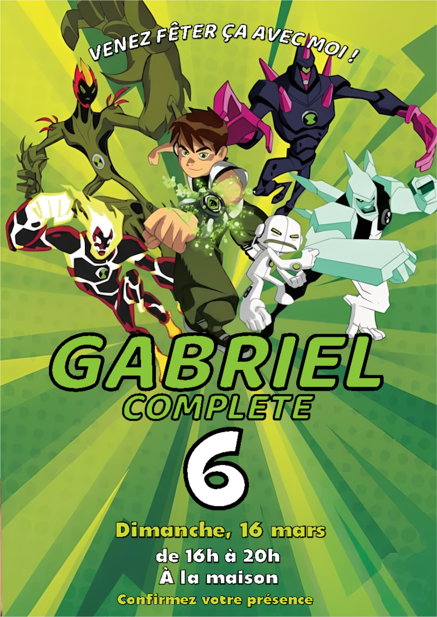 Invitation d'anniversaire Ben 10 à modifier en ligne