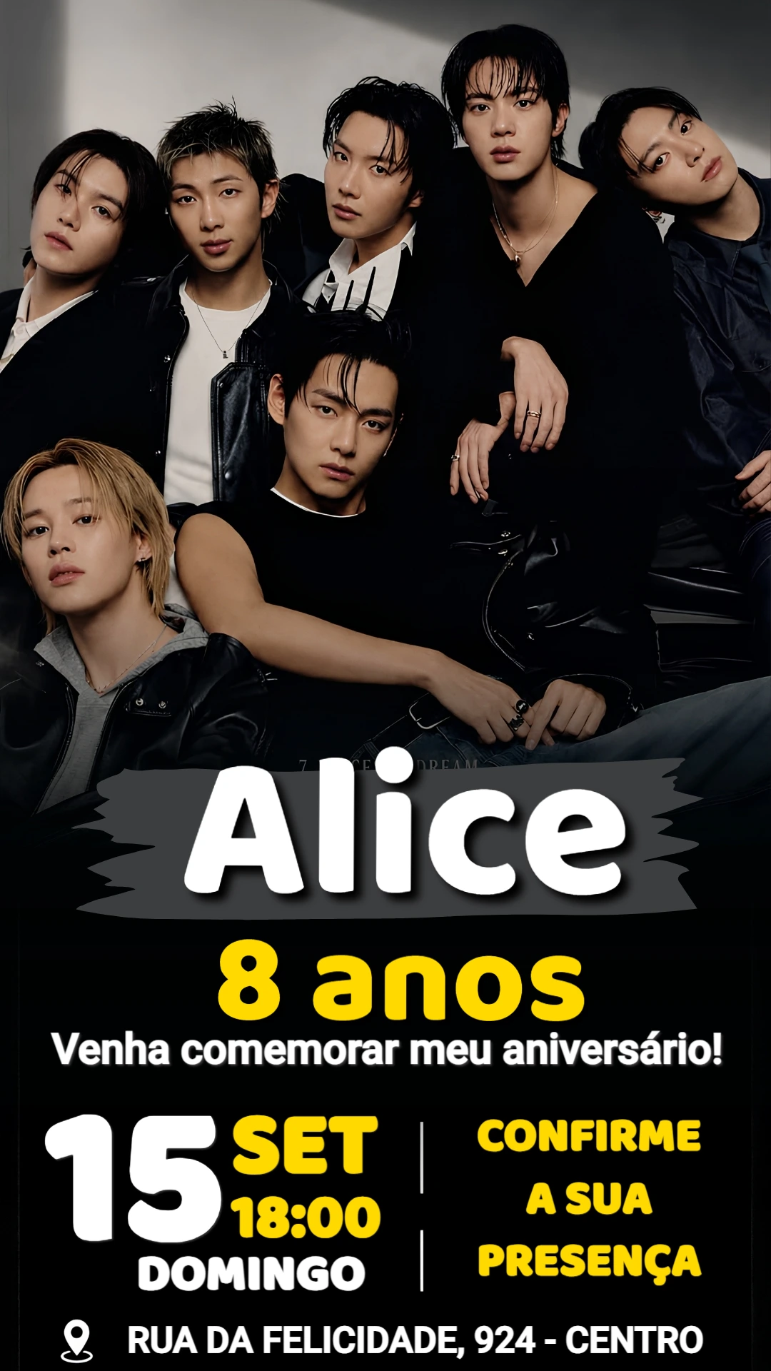 Convite de Aniversário BTS Editável para Festa K-Pop Convite de Aniversário BTS Editável para Festa K-Pop