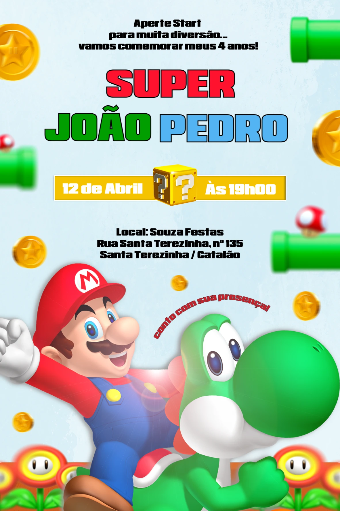Convite de Aniversário Super Mario e Yoshi Editável Online Convite de Aniversário Super Mario e Yoshi Editável Online