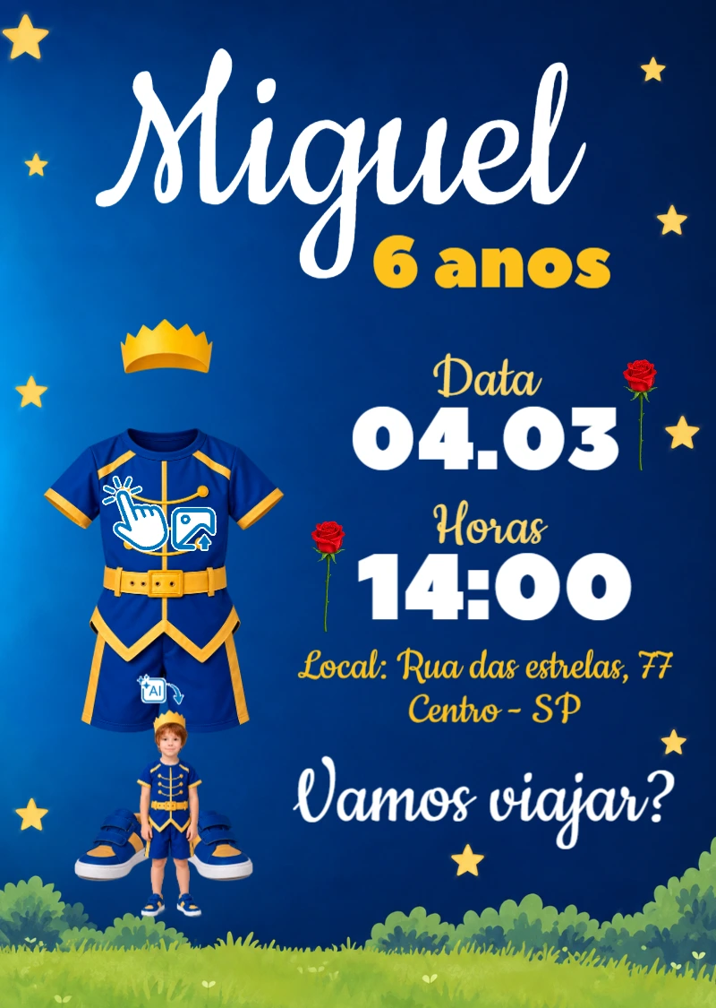 Convite O Pequeno Príncipe: Vire o Personagem com Sua Foto (IA) Convite O Pequeno Príncipe: Vire o Personagem com Sua Foto (IA)