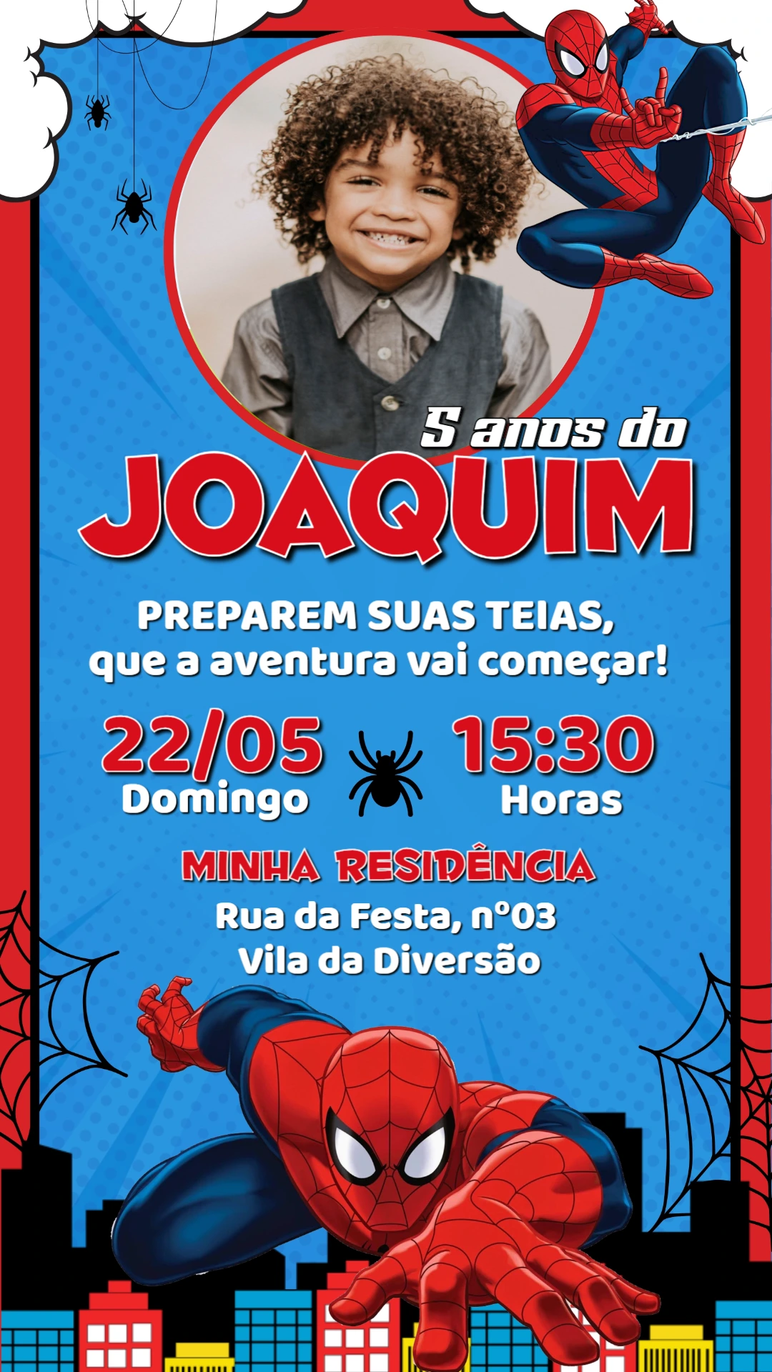 Convite de Aniversário Homem-Aranha com Foto Editável Convite de Aniversário Homem-Aranha com Foto Editável