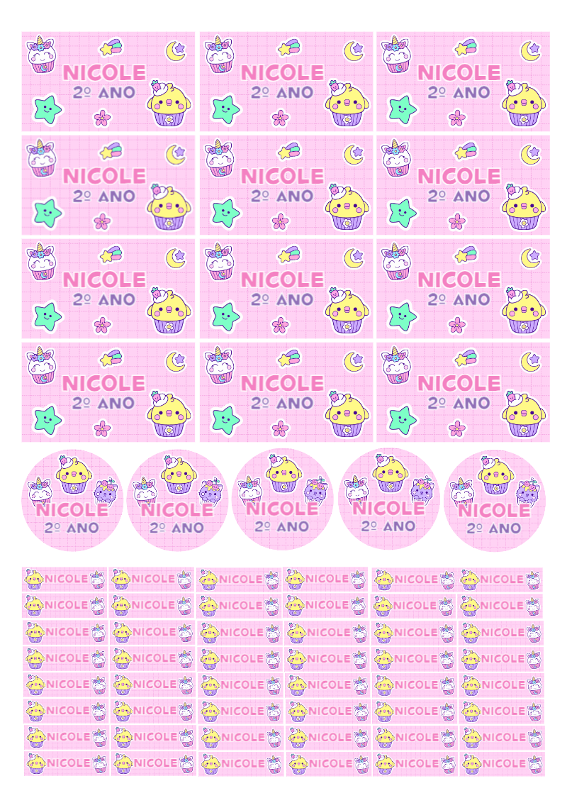 Kit Etiqueta Escolar Unicórnio e Cupcake para Editar e Imprimir Kit Etiqueta Escolar Unicórnio e Cupcake para Editar e Imprimir