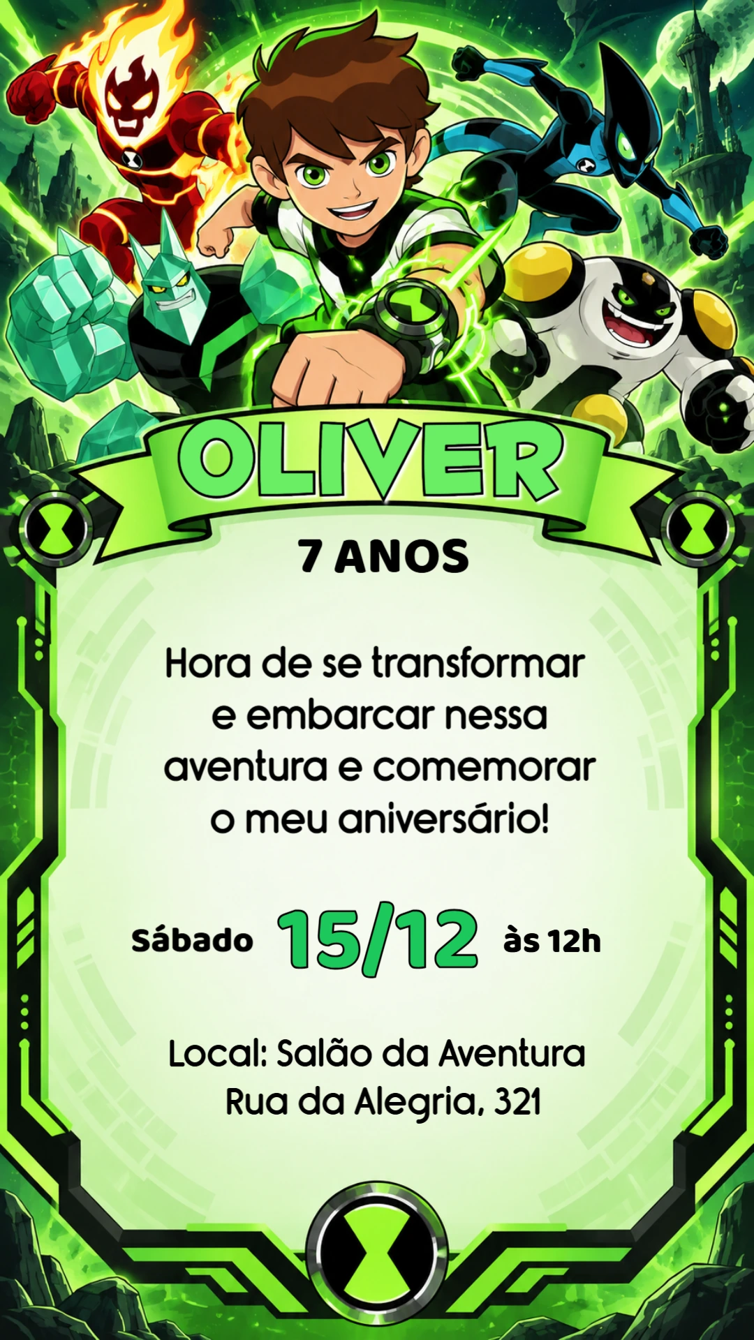 Convite Animado Ben 10 de Aniversário para Editar Online Convite Animado Ben 10 de Aniversário para Editar Online