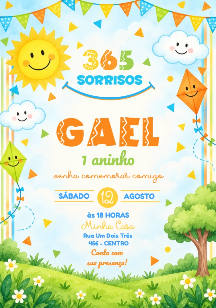 Convite 1º Aninho 3 Palavrinhas 365 Sorrisos para Editar Convite 1º Aninho 3 Palavrinhas 365 Sorrisos para Editar