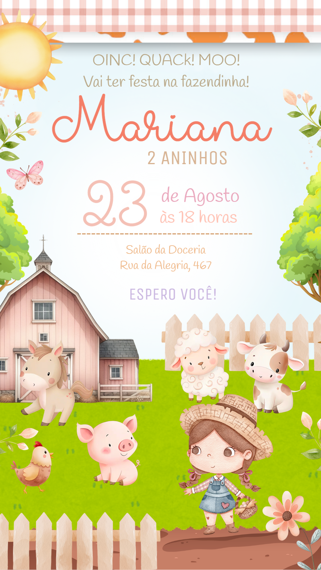 Convite Aniversário Fazendinha com Animais para Editar Online Convite Aniversário Fazendinha com Animais para Editar Online