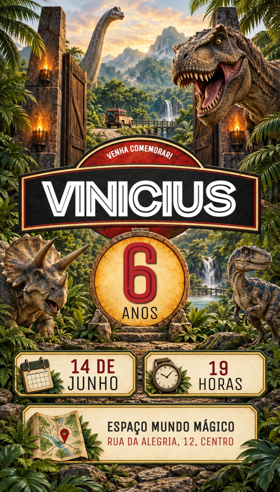 Convite de Aniversário Jurassic World Dinossauros Editável Convite de Aniversário Jurassic World Dinossauros Editável