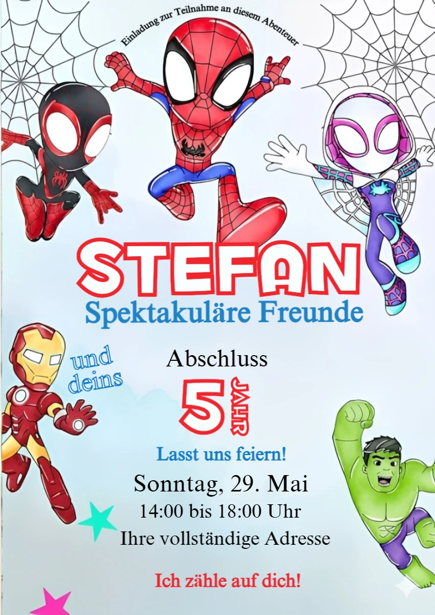 Spidey und seine Super-Freunde Geburtstagseinladung zum Bearbeiten Spidey und seine Super-Freunde Geburtstagseinladung zum Bearbeiten