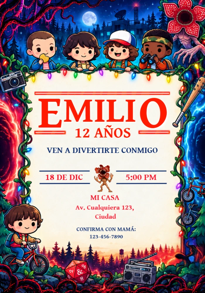 Invitación de Cumpleaños Stranger Things Editable Invitación de Cumpleaños Stranger Things Editable