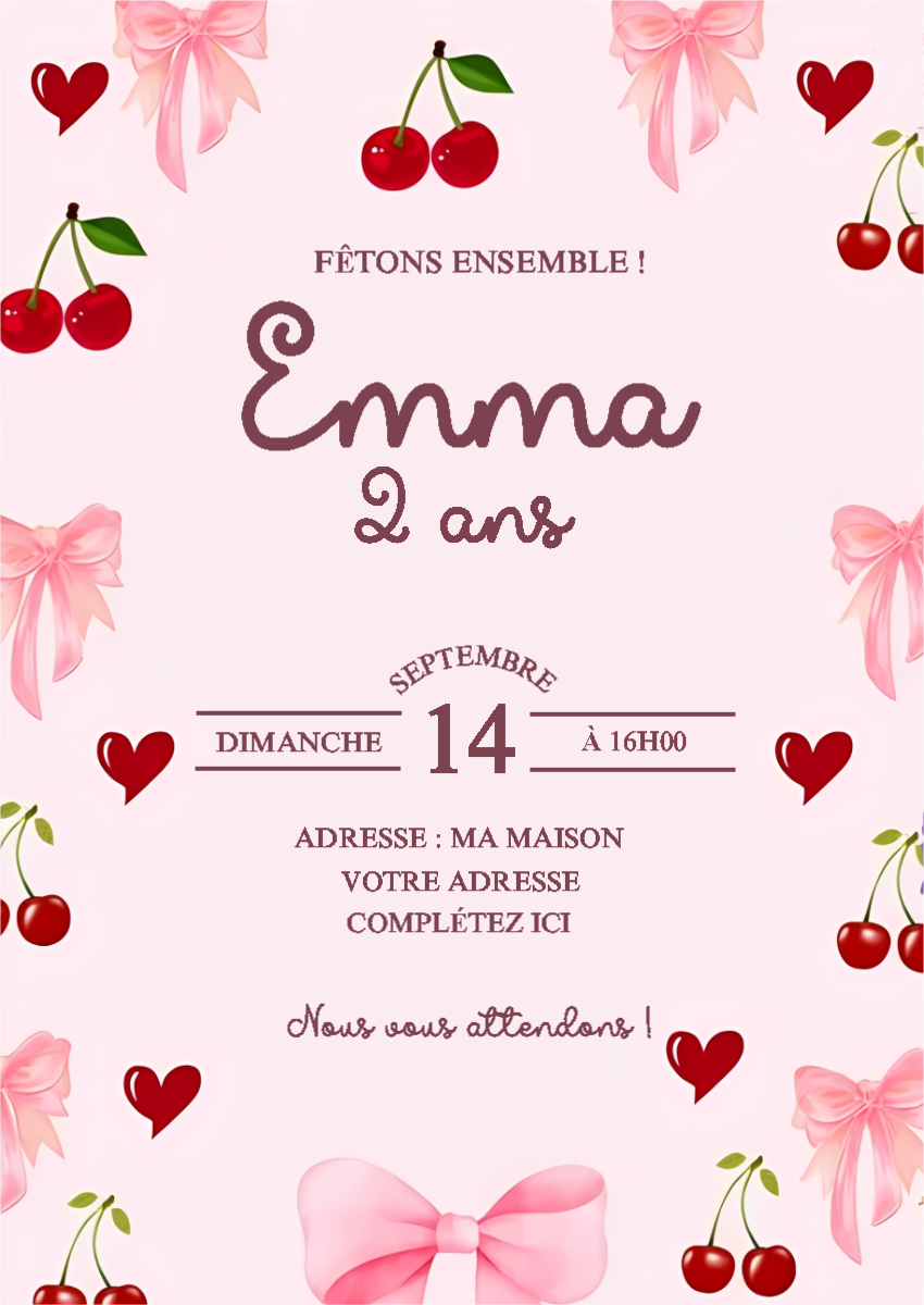 Invitation Anniversaire Thème Cerise à Modifier en Ligne Invitation Anniversaire Thème Cerise à Modifier en Ligne