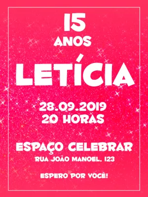 Convite aniversário 15 anos - rosa brilhante