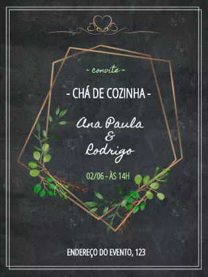 Convite de chá de cozinha - Quadro negro e folhas