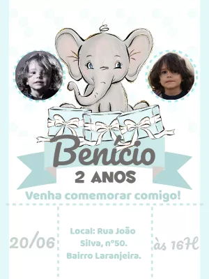Convite aniversário Elefantinho Floral com fotos