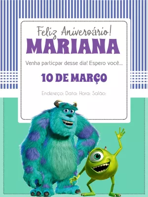 Convite de aniversário Monstros SA