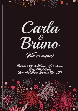 Convite de casamento floral - preto e rosa