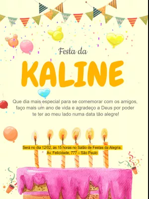 Convite feliz aniversário - Amarelo e rosa
