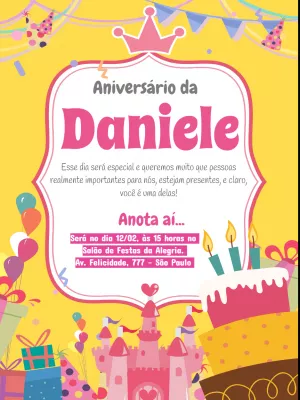 Convite aniversário castelo princesa - Rosa menina