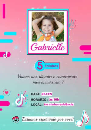 Convite aniversário Tik Tok com foto