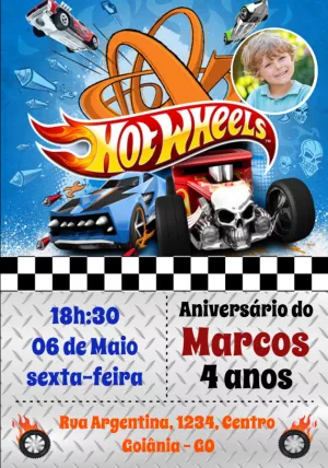 Convite aniversário HotWheels com foto