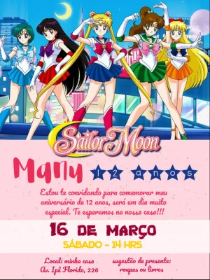 Convite aniversário Sailor moon