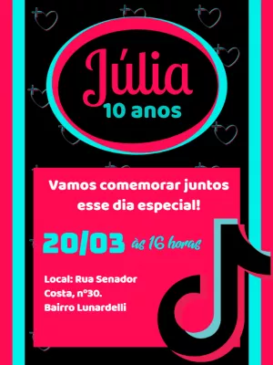 Convite aniversário Tik Tok